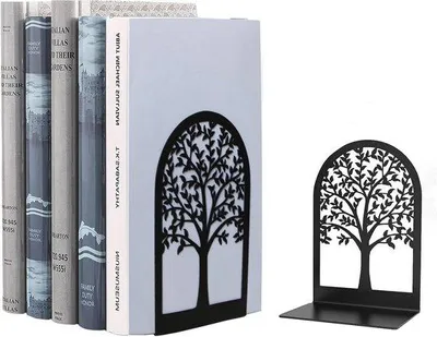 Produktbild von Zwei schwarze Metallbuchstützen mit kratzfesten Buchhaltern für Büro, Heim, Schule, Bibliothek und Bücherregal