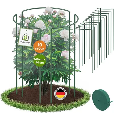 Produktbild von TTL GARDEN Strauchstützen 10er Set 140x40cm + Klettband Pflanzenstütze grün