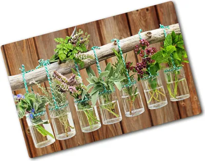 Produktbild von Tulup Glas Herdabdeckplatte - 80x52 cm - Glaskeramikkochfeld-Abdeckung Spritzschutz Glasabdeckplatte - Einteilig - Blumen & Pflanzen - Kräuter in Gläsern - Grün