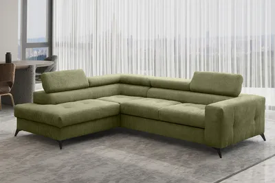 Produktbild von Kaiser Möbel Ecksofa mit schlaffunktion und bettkasten, Sofa L-form, Couch L-form Arcadi Dicker Cord Grün Links