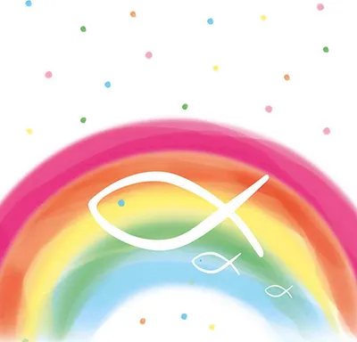 Produktbild von 20 kleine Cocktailservietten Rainbow white - Fische auf Regenbogen bunt 25x25cm