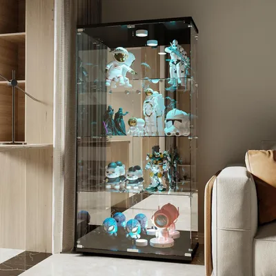 Image de Vitrine réfrigérée avec éclairage LED, 4 étagères, 2 portes en verre trempé, dimensions 80x36x164 cm, couleur noire