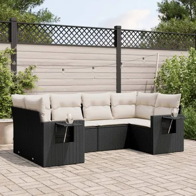 Produktbild von 6-tlg. Garten-Sofagarnitur - mit Kissen Schwarz Poly Rattan - Gartenmöbelset 3252913
