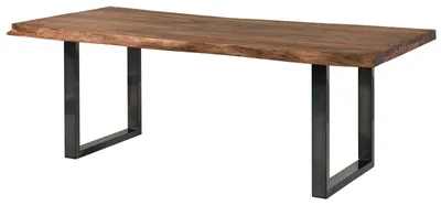Produktbild von MASSIVMOEBEL24.DE Baumtisch Sheesham 180x90x77 grau gebeizt / U-Beine anthrazit glänzend FREEFORM 5