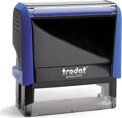 Produktbild von Trodat PRINTY 4915, max. 7zeilig, 70X25 mm, Gehäuse blau, individuelle Stempelplatte mit Ihrem Wunschtext, Stempelkissen schwarz