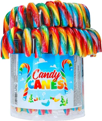 Produktbild von Dose 50 Stk. Candy Canes Rainbow einzeln verpackt Zuckerstangen bunt 50 x 28g