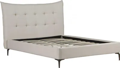 Image de Lit double en tissu capitonné " Aspen" 140 x 190 cm - Beige