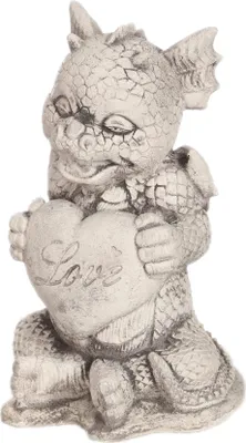 Produktbild von Graue Drachenskulptur mit Liebesstein aus Beton, Gartenfigur
