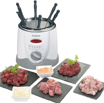 Produktbild von Fritéza 2v1 Bomann FFR 1290 CB včetně 6 fondue vidliček, ovládací panel s kontrolním displejem, cool-touch kryt, 1 litr oleje/tuku, 840 W, bílá