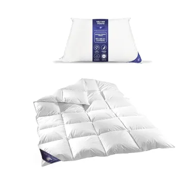 Produktbild von Bettdecke + Kopfkissen (Set): Daunenbettdecke 135x200 cm 1600 Gr. + Daunen Kopfkissen 80x80 cm 1380 Gr.,  EU