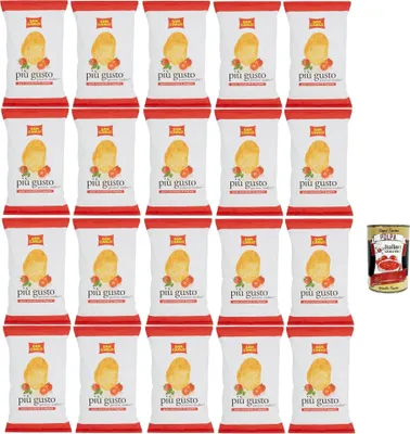 Produktbild von San Carlo Più Gusto Pomodorini di Stagione Patatine, Tomatengeschmack Kartoffelchips Chips, 20x 50g Beutel + Italian Gourmet polpa 400g