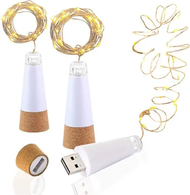 Produktbild von LED Cork Flasche Lichterkett, USB Powered Akku, 1.9 m 20 LEDs, Kupfer Draht String Sternenhimmel LED Lichter für Startseite Küche, Hochzeit, Halloween, Weihnachten, Partei Decor (warmes weiß, 3 Stück）