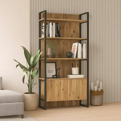 Produktbild von Bücherregal Acasta, Büroregal, Mobiler Buchhalter, Bücherbrett, 90x34 h180 cm, Eiche