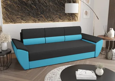 Produktbild von Roe Furniture | Schlafsofa - REBI BIS - 240x78 cm - Schwarz und Blau - Mit Schlaffunktion und Stauraum - Sofa - Sofabett