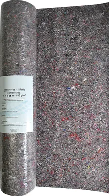 A roll of protective fleece material, likely for painting or construction, is shown partially unrolled.