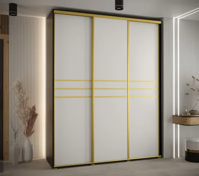 Produktbild von Kleiderschrank ASIRI 10 - 200/45 cm, schwarz/weiß/gold
