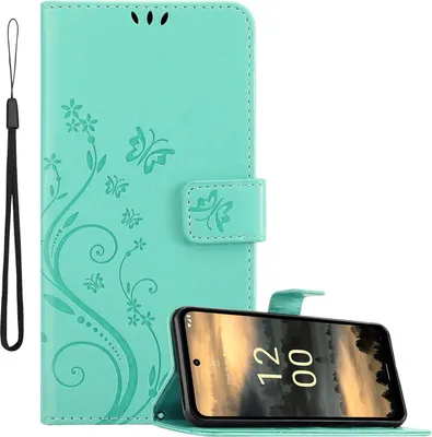 Image de Cadorabo Housse pour Nokia XR21 Housse en FLORAL TURQUOISE Housse de protection au design floral avec fermeture magnétique, fonction de rangement et emplacements pour cartes Book Case Cover