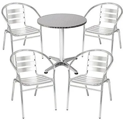 Produktbild von Famanu Bistroset Runde Aluminiumtisch Ø 60 cm mit 4 Stapelstühlen