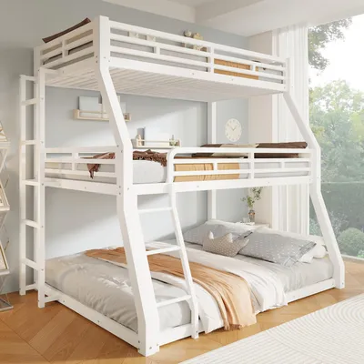 Produktbild von okwish Etagenbett 90/120/140x200 mit Sicherheitsgeländer, Metallbett für Kinder, Jugendliche,Jugendbett in Weiß,ohne Matratze