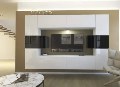 Image de Furnitech Meuble-paroi Salon - Meubles de salon avec LED Blanc - Meuble-paroi Suspendu Moderne - Étagères et meuble TV (Monaco AN4-17WB-HG23 1A)