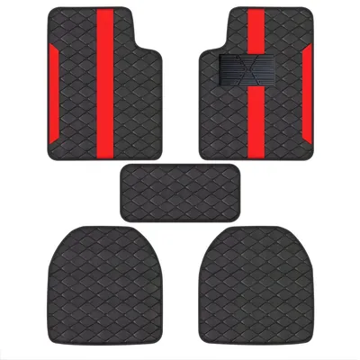 Produktbild von Auto Fußmatten Set 5-teilig – Universell für 5-Sitzer Fahrzeuge – Kunstleder Antirutsch & Schutzmatten – Schwarz Rot