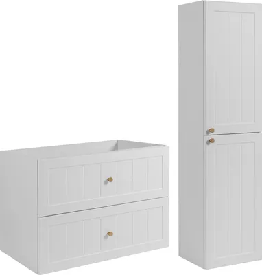 Produktbild von RODAN | Badezimmermöbel Set - 80 cm Schrank + 136 cm Hochschrank - Weiß - Weiße Badmöbel - Badezimmerschränke