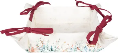 Produktbild von Clayre & Eef Brotkorb 35x35x8 cm Weiß Rot Baumwolle Hirsch