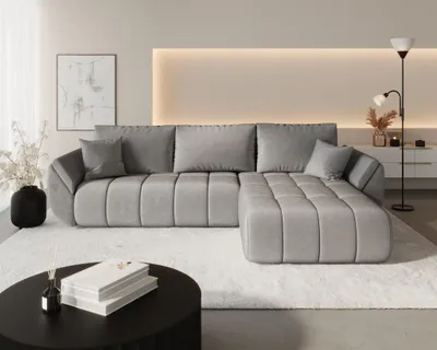 Produktbild von Ecksofa Schlafsofa MISATO Stoff Monolith Hellgrau Ottomane Rechts