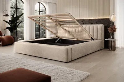 Produktbild von Polsterbett Doppelbett PEORIA Komplettset 180x200cm in Stoff Macau Beige