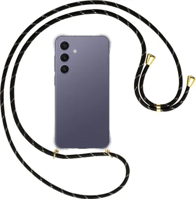Produktbild von Handykette Backcover-Schutzhülle mit Band (Metall goldfarben) für Samsung S25 Plus - schwarz/gold