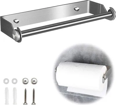 Obrázok produktu pre Držiak na kuchynské utierky Unyqoos® na upevnenie na stenu, vyrobený z nehrdzavejúcej ocele 304, rozmer 28×10,5×3,5 cm – držiak na kuchynské rolky, ktorý sa upevňuje bez vŕtania a je vhodný pre väčšinu roliek