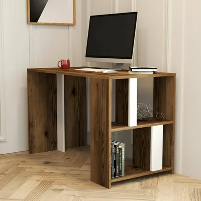 Immagine prodotto di Dmora Scrivania Bising 60x120x75.4h cm Bianco, 4 Vani 3 Ripiani