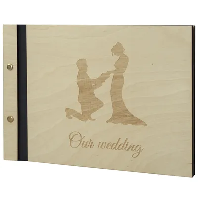 Produktbild von Hochzeit Hochzeitspaar Wedding Verlobung Fotoalbum Holzalbum 60 schwarze Seiten Fotobuch selbst gestalten einkleben