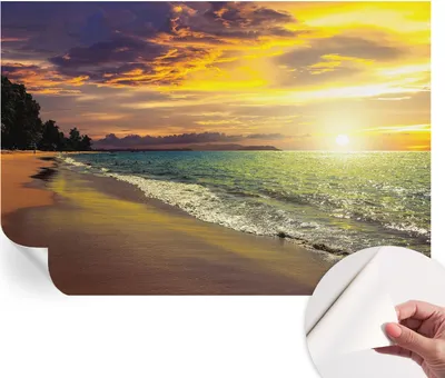 Produktbild von Selbstklebende Wandtapete - Dekorative Tapete für Wohnzimmer - Klebefolie für Wandbilder - Tapetenfolie für Wanddekoration - 152x104 cm - Strand bei Sonnenuntergang