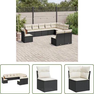 Produktbild von The Living Store 10-tlg. Garten-Sofagarnitur mit Kissen Schwarz Poly Rattan