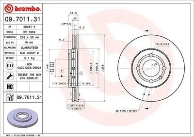 Produktbild von 2x BREMBO Bremsscheibe 09.7011.31 für VW up! Schrägheck (121 122 BL1 BL2)