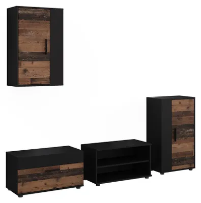 Zdjęcie produktu dla Ściana w salonie Vicco Berno Czarny/Oldstyle Zestaw 4-częściowy, Model 59231