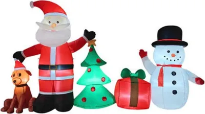 Zdjęcie produktu dla Dmuchana dekoracja świąteczna StarryLights 150 x 250 cm – Mikołaj, Bałwan, Choinka, Prezent i Piesek