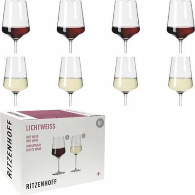 Immagine prodotto di Ritzenhoff Gläserset Lichtweiß 8-teilig Julie Weiß-Rot, 4 Rotweingläser und 4 Weißweingläser, Kristallglas, Transparent, 6111003