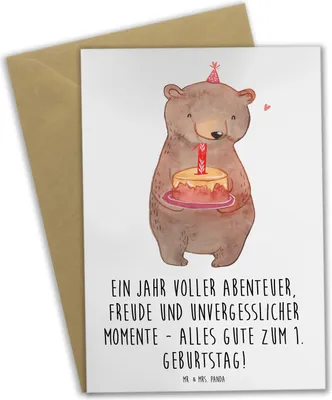 Produktbild von Mr. & Mrs. Panda babykarte 1. Geburtstag Abenteuer - Weiß - Geschenk, erster, strahlende Tage, Familientag, osterkarten, vatertagskarte, Happy Birthday, einladungskarten