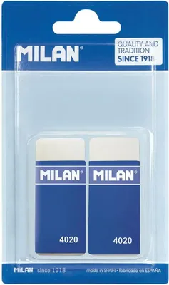 Imagen del producto de Envase tipo blíster de Milán, con 2 gomas de borrar sintéticas y una cubierta de cartón transparente. Transparente. Talla única