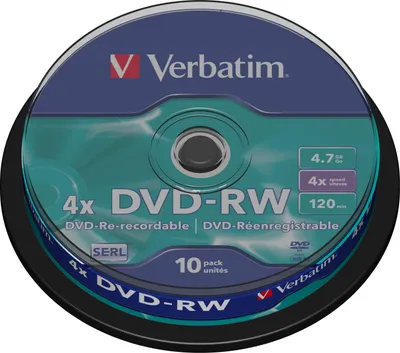 Zdjęcie produktu dla 1x10 Verbatim DVD-RW 4.7GB 4x Speed, srebrny matowy Cakebox