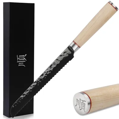 Immagine prodotto di Coltello da pane 203 mm, coltello da taglio, acciaio giapponese AUS8, rivestimento in titanio, manico in legno di acero