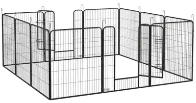 Zdjęcie produktu dla Kojec dla szczeniąt, 12 elementów, składany, z 2 drzwiczkami, 12 stalowych paneli o wymiarach 80 x 100 cm, kolor szary