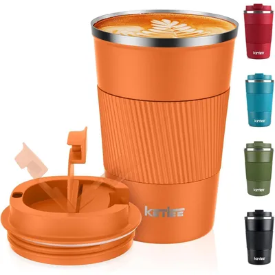 Productafbeelding van Thermobeker voor onderweg, 380 ml, dubbelwandig, lekvrij, oranje-bruin