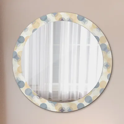 Produktbild von Dekospiegel – Hängespiegel Wandspiegel Spiegel mit Aufdruck – Spiegel – Schlafzimmer - Geometrie Kreise - Rund: Ø80cm