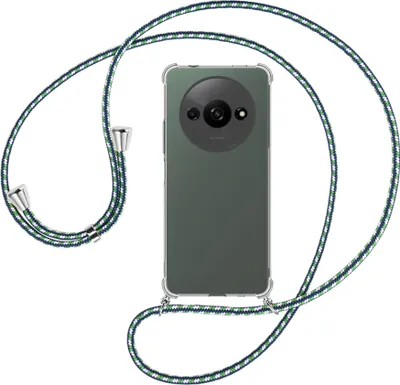 Produktbild von Handykette Backcover-Schutzhülle mit Band (Metall silberfarben) für Xiaomi Redmi A3 - grün/blau/weiß
