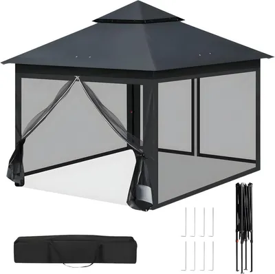 Produktbild von Faltpavillon 3x3 m mit Moskitonetz – Wasserdicht UV 50+ Gartenpavillon Anthrazit – Höhenverstellbar inkl. Tragetasche