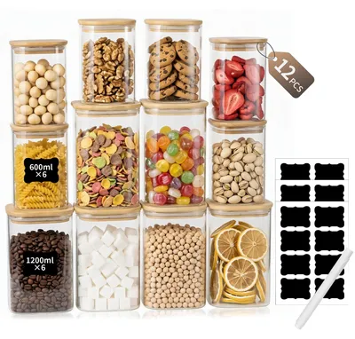 12 Vorratsgläser 6x600 ml + 6x1200 ml mit Etiketten & Stift