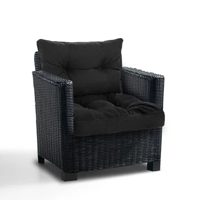 Produktbild von Best Wool Outdoor Loungekissen 2er Set für Rattan Gartenmöbel – Sitzkissen 60x60 und Rückenkissen 60x40 cm 100% Polypropylen wetterfest, Schwarz